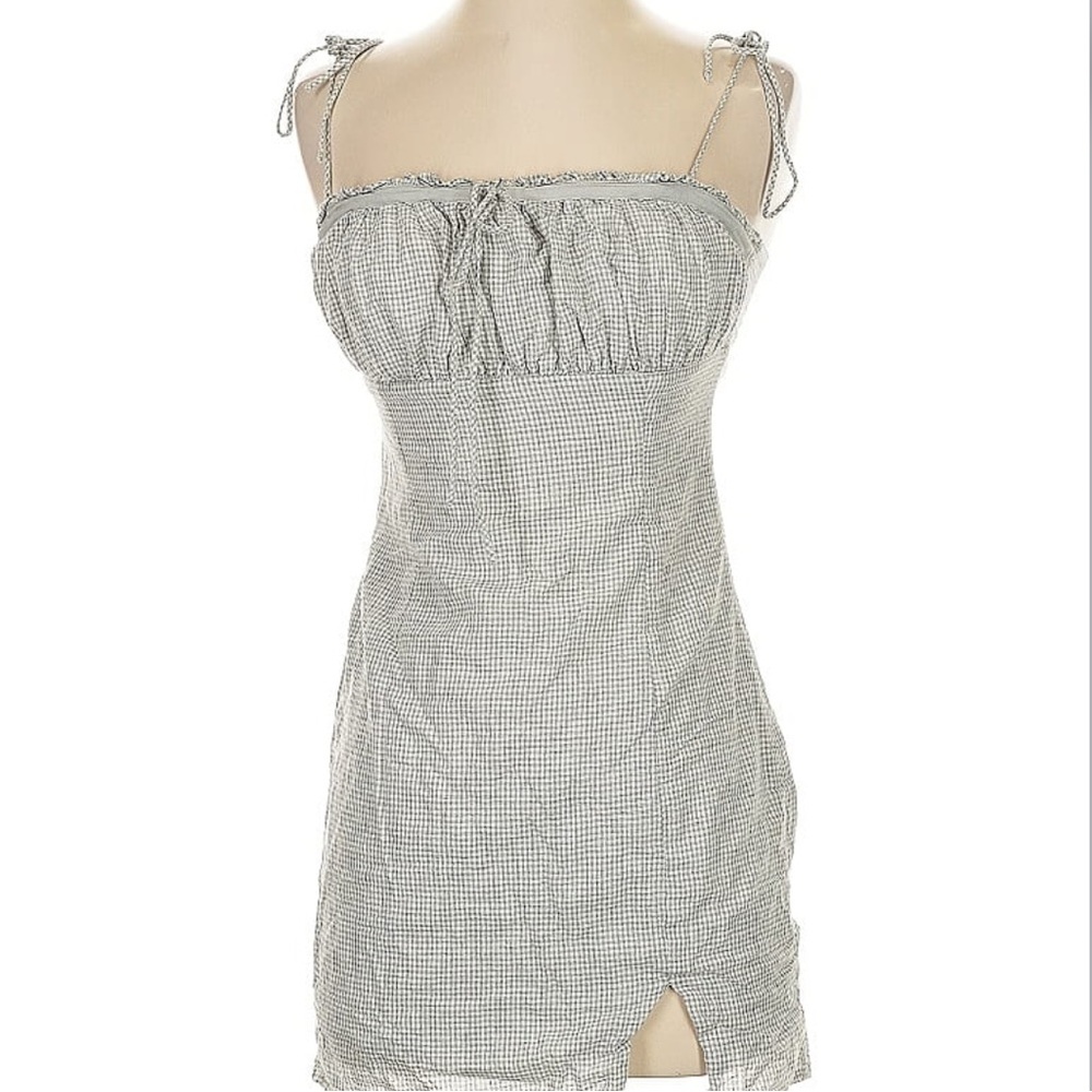 STORIA Grey Gingham Milkmaid Mini Dress Size Small